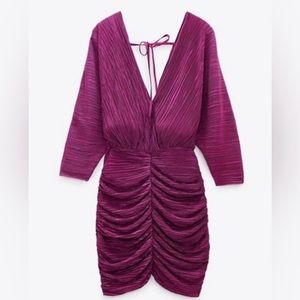 Ruched fuchsia mini dress